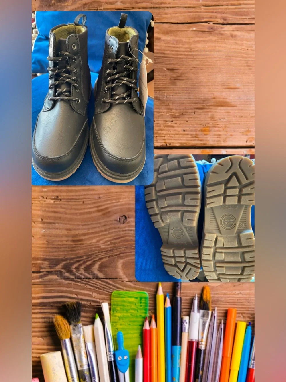 Wonder Nation Boys Black Canvas Lace-Up Boots with Tan Sole